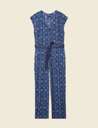 Combinaison salopette manches courtes bleu femme