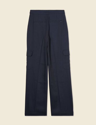 Pantalon cargo taille haute bleu marine femme