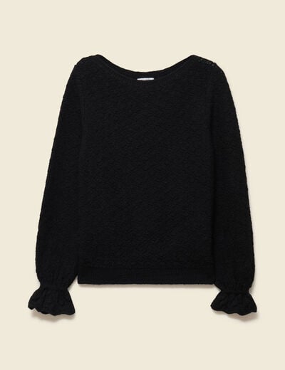 Pull ajour&eacute; col bateau manches longues noir femme