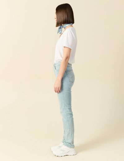 Jeans slim taille haute denim bleach femme