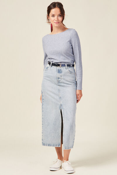T-shirt manches longues bleu gris femme