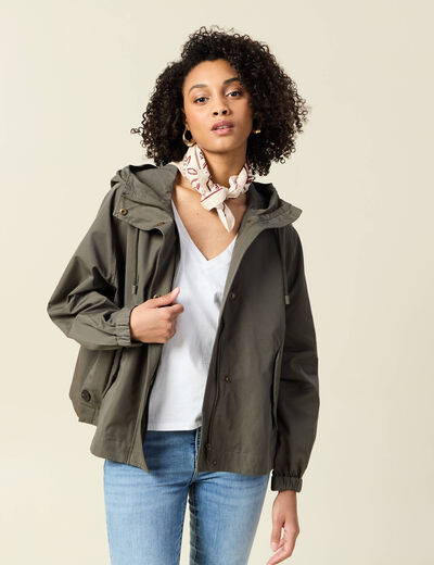 Parka oversize d&eacute;perlante &agrave; capuche vert kaki femme