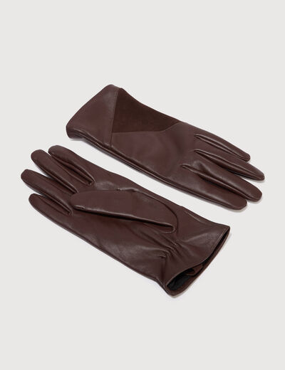 Gants en cuir marron fonc&eacute; femme