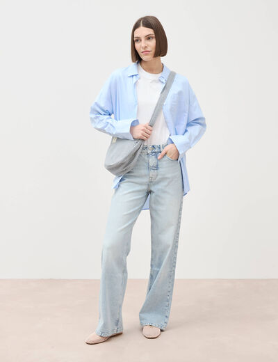 Jeans large taille haute denim bleach femme