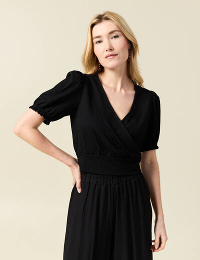 Blouse cropped manches courtes noir femme