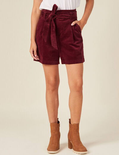 Short paperbag velours prune femme