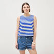 D&eacute;bardeur ray&eacute; col rond en coton bleu femme