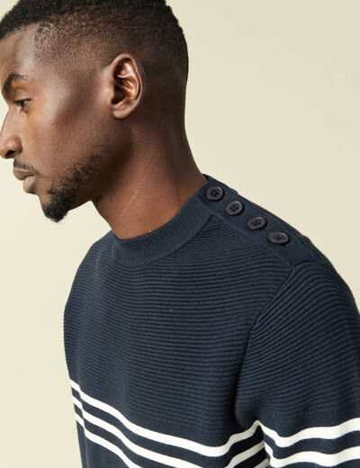 Pull fin col rond manches longues bleu marine homme