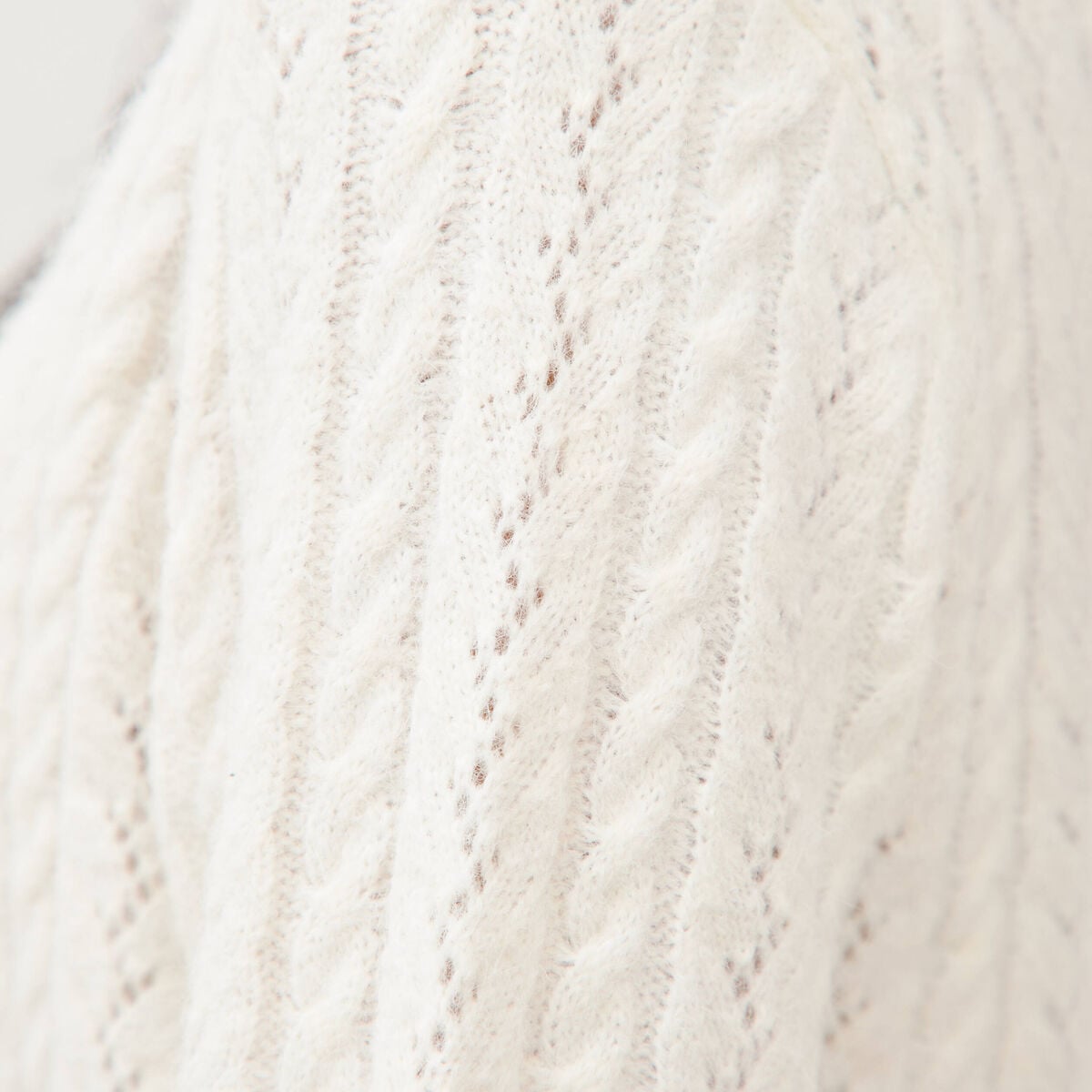 Pull droit col v manches longues ecru femme