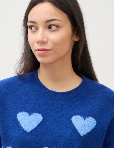 Pull manches longues bouclette col rond bleu electrique femme