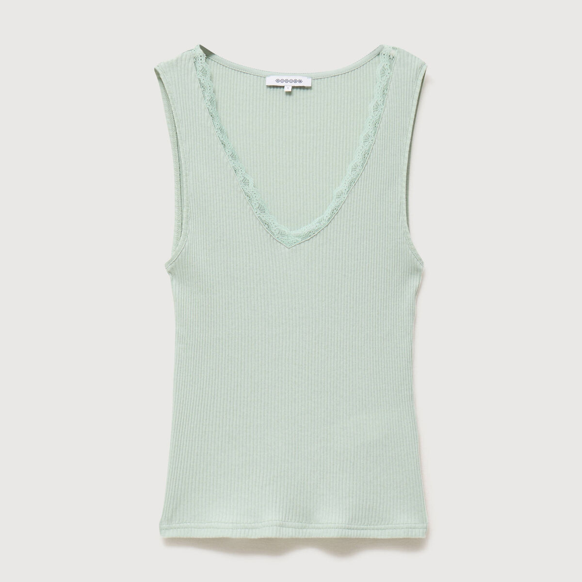D&eacute;bardeur col v bretelles dentelle vert pastel femme