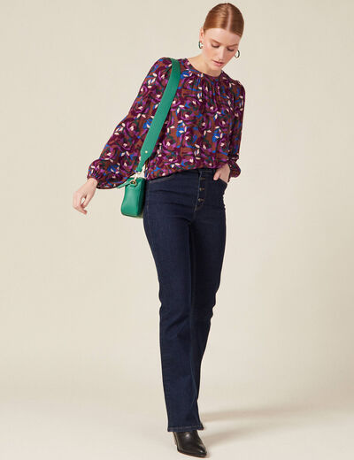 Blouse manches longues col rond marron femme