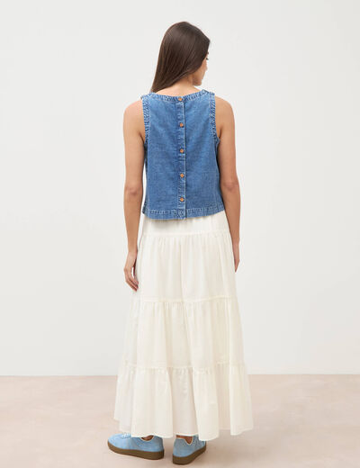 Top col rond sans manches denim used femme