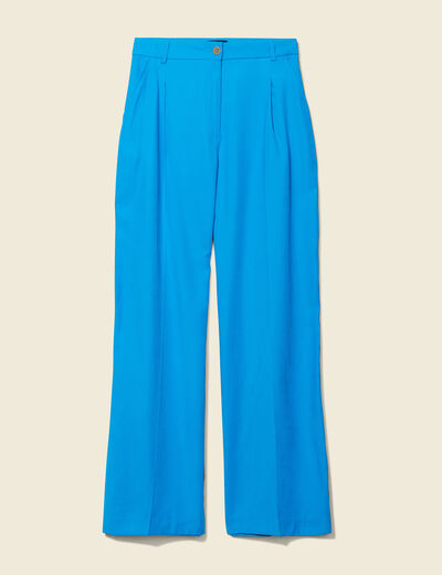 Pantalon large à pinces bleu femme