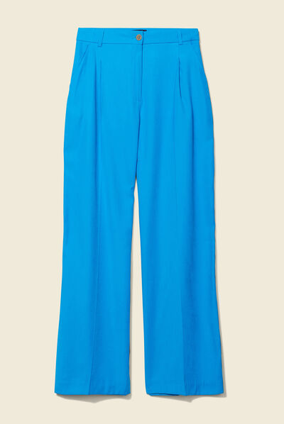 Pantalon large à pinces bleu femme