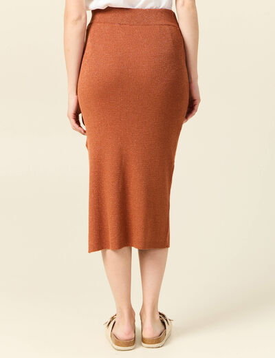 Jupe longue ajustée en tricot orange foncé femme