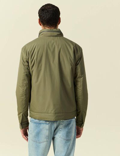 Blouson droit court &agrave; capuche vert kaki homme