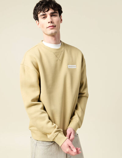 Sweat col rond manches longues beige homme