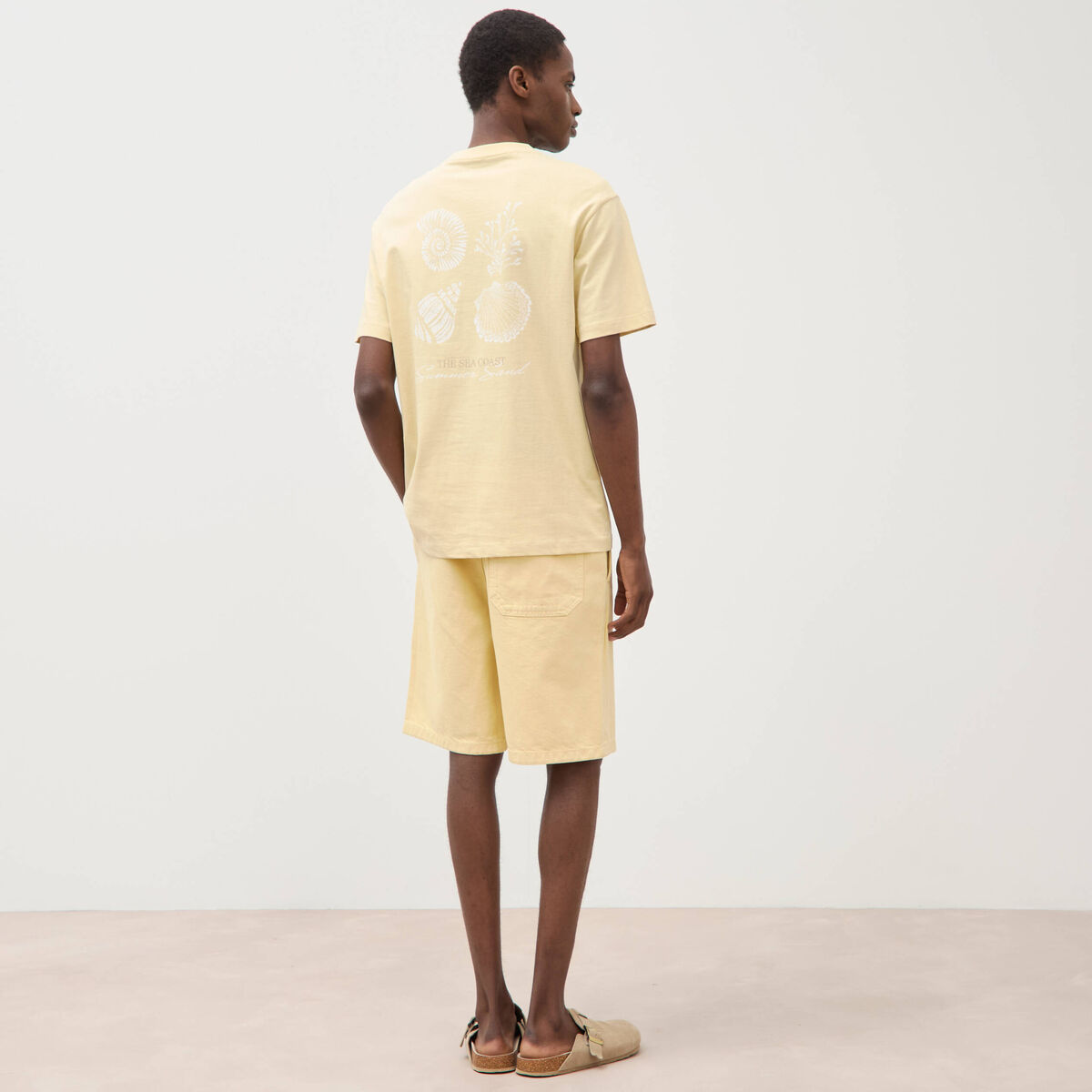 T-shirt en coton manches courtes jaune clair homme
