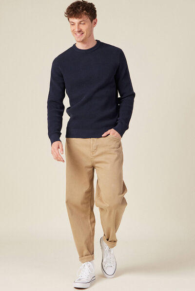 Pull manches longues col rond bleu foncé homme