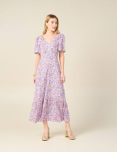 Robe longue évasée rose femme