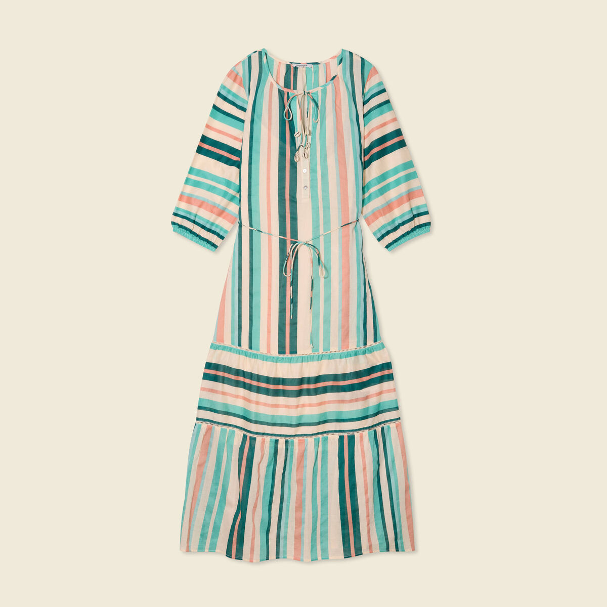 Robe longue évasée noeuds blanc femme