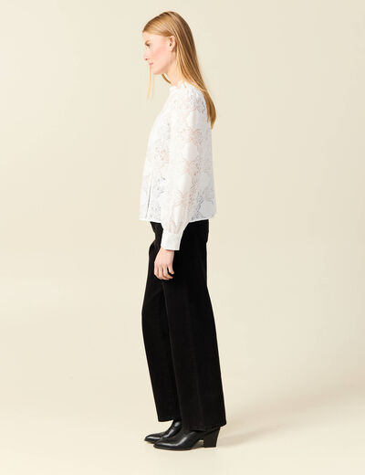 Blouse cintrée dentelle manches longues ecru femme