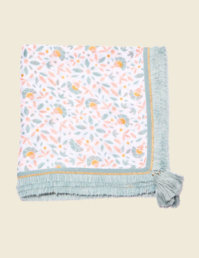 Foulard franges et pampilles vert kaki femme