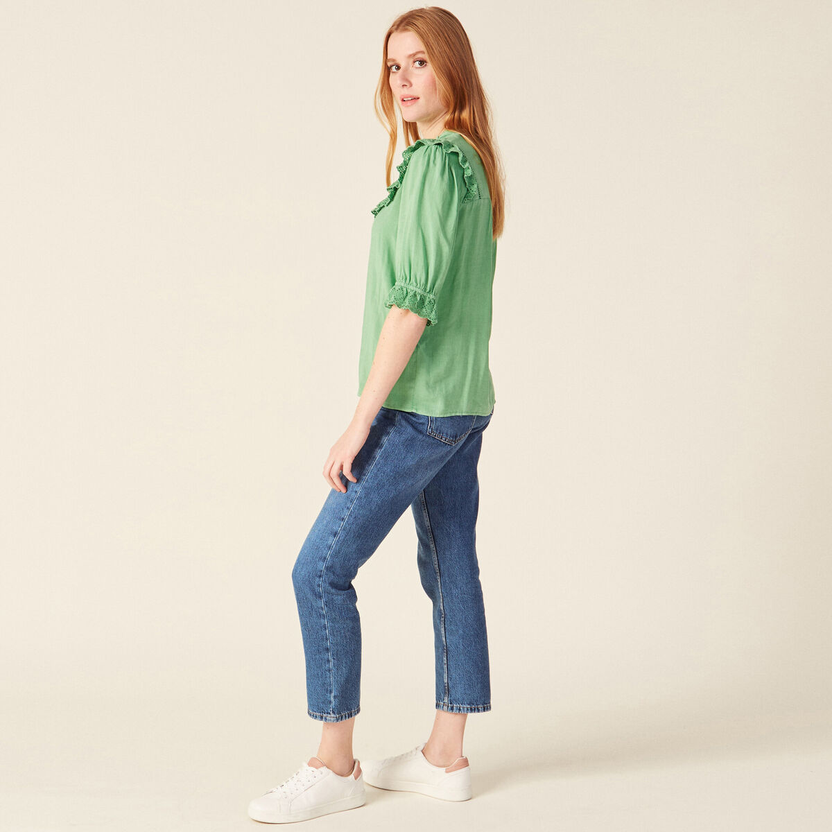 Chemise manches 3/4 vert clair femme