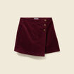 Jupe-short taille haute en velours bordeaux femme