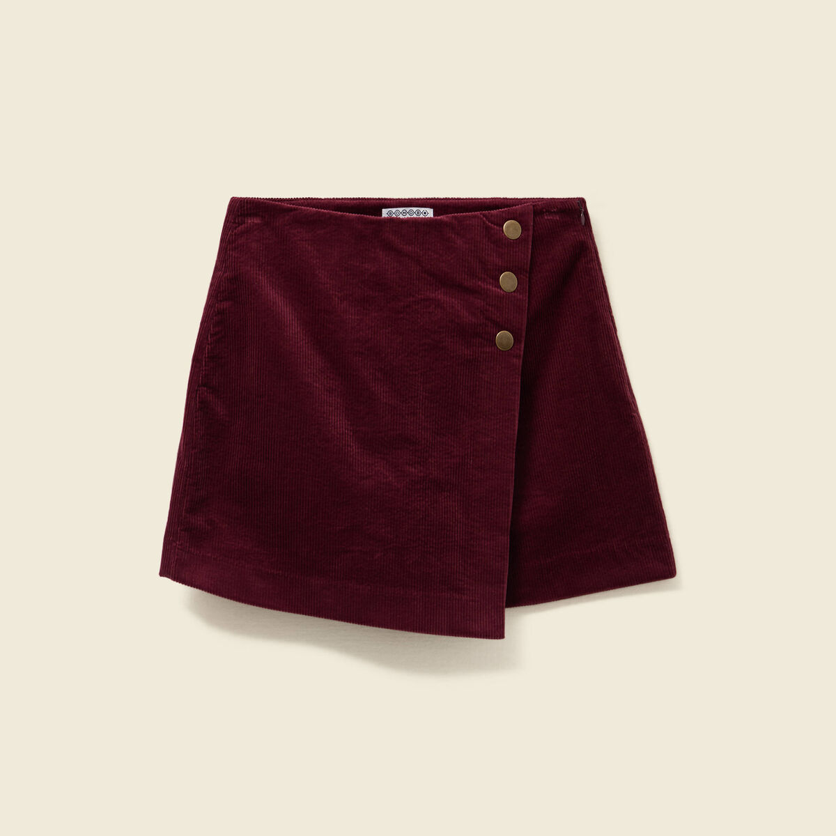 Jupe-short taille haute en velours bordeaux femme