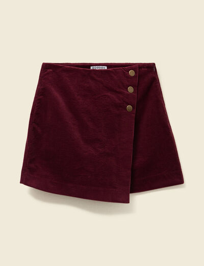 Jupe-short taille haute en velours bordeaux femme