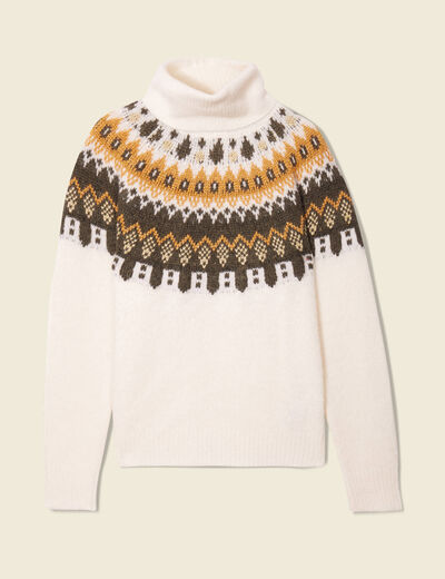 Pull manches longues col roulé ecru femme