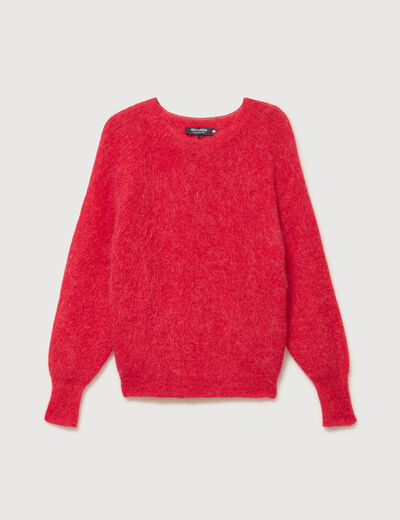 Pull manches longues col rond rouge fonc&eacute; femme
