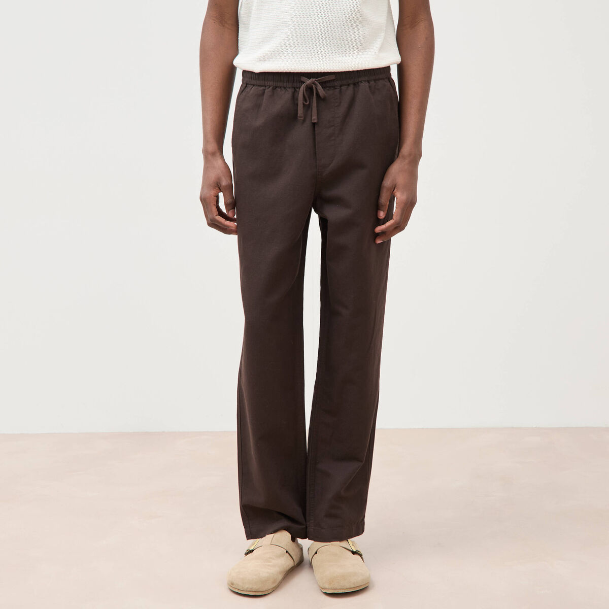 Pantalon coupe straight marron fonc&eacute; homme