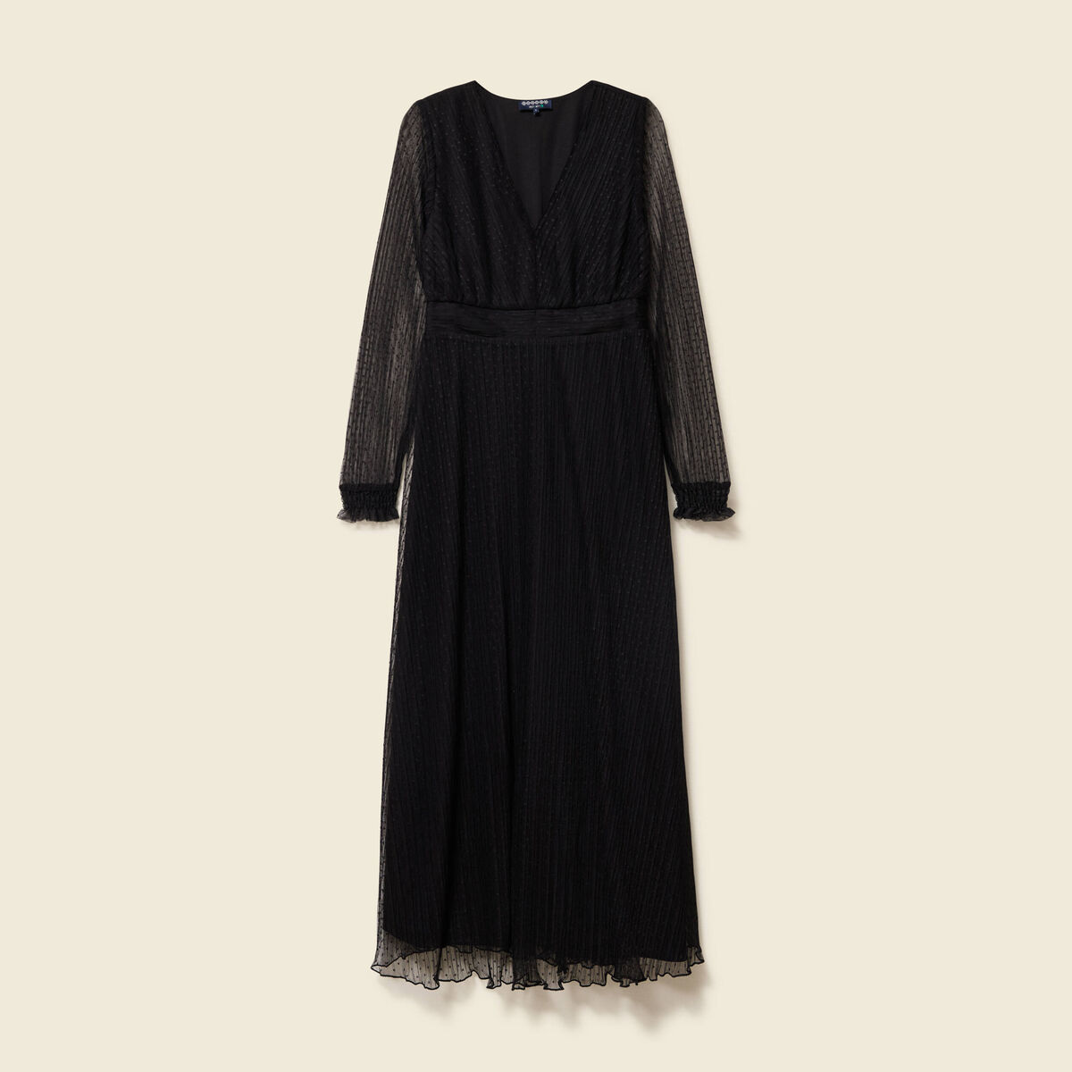 Robe manches longues en voile doubl&eacute;e noir femme