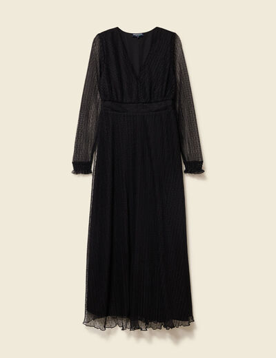 Robe manches longues en voile doubl&eacute;e noir femme