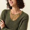 Pull col V manches longues vert kaki femme