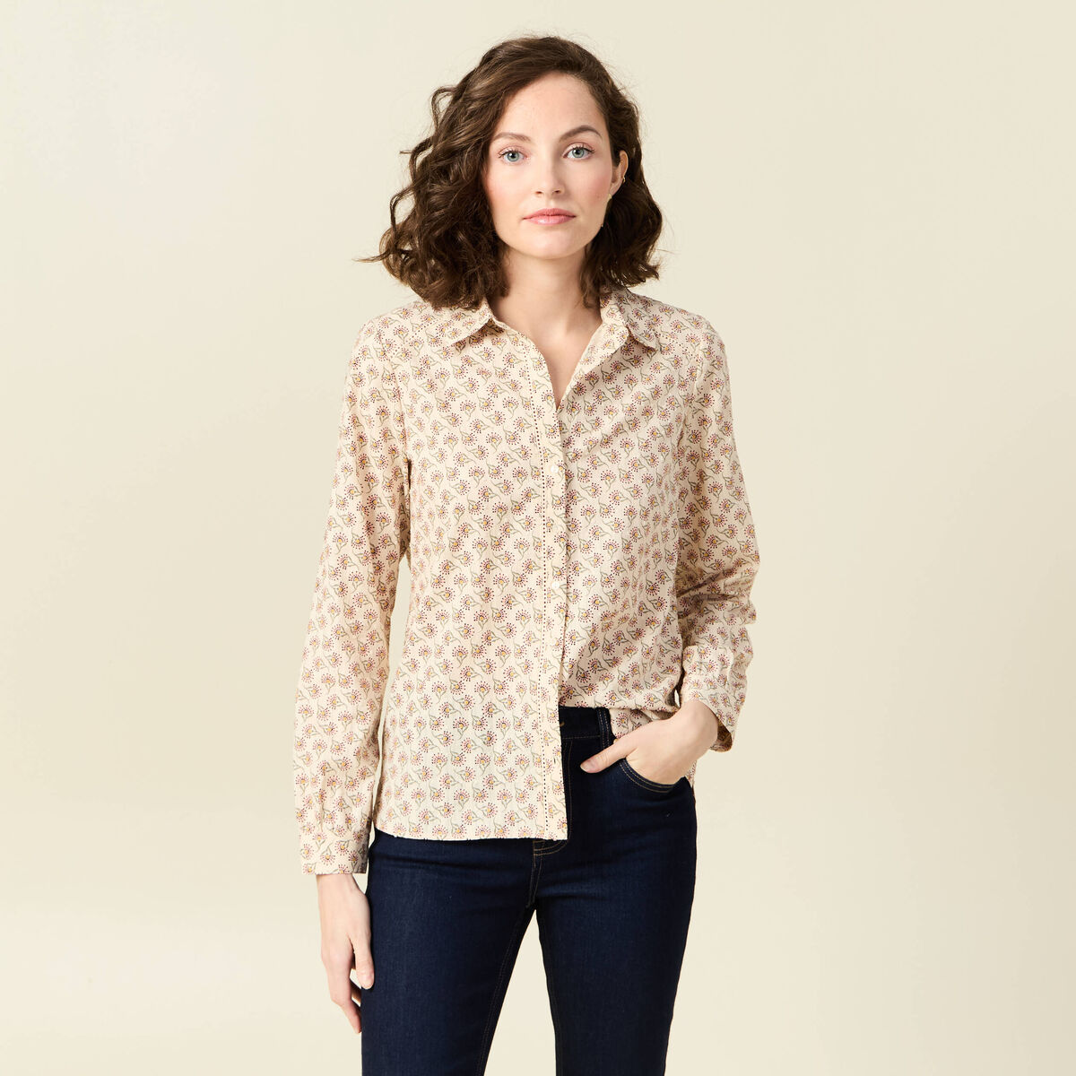 Chemise manches longues creme femme