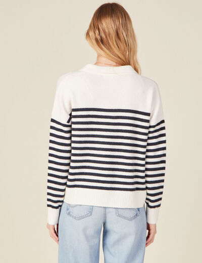 Pull col polo ecru femme