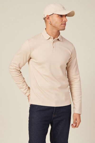 Polo manches longues beige homme