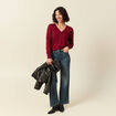 Pull fin col V manches longues rouge femme