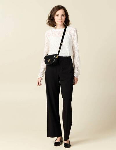 T-shirt manches longues broderie ecru femme