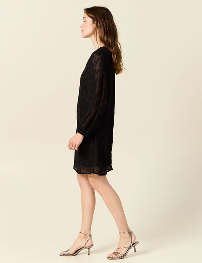 Robe droite manches longues noir femme