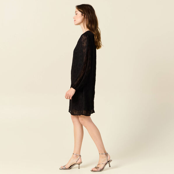 Robe droite manches longues noir femme