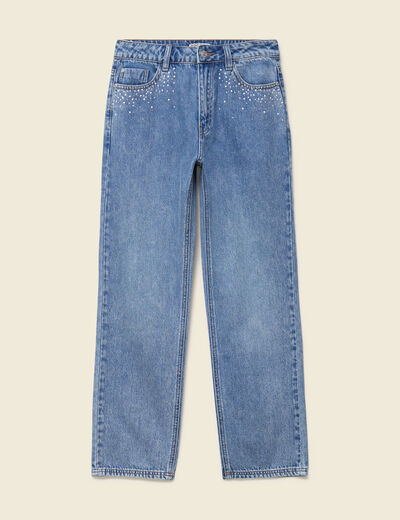 Jeans taille haute avec strass denim used femme