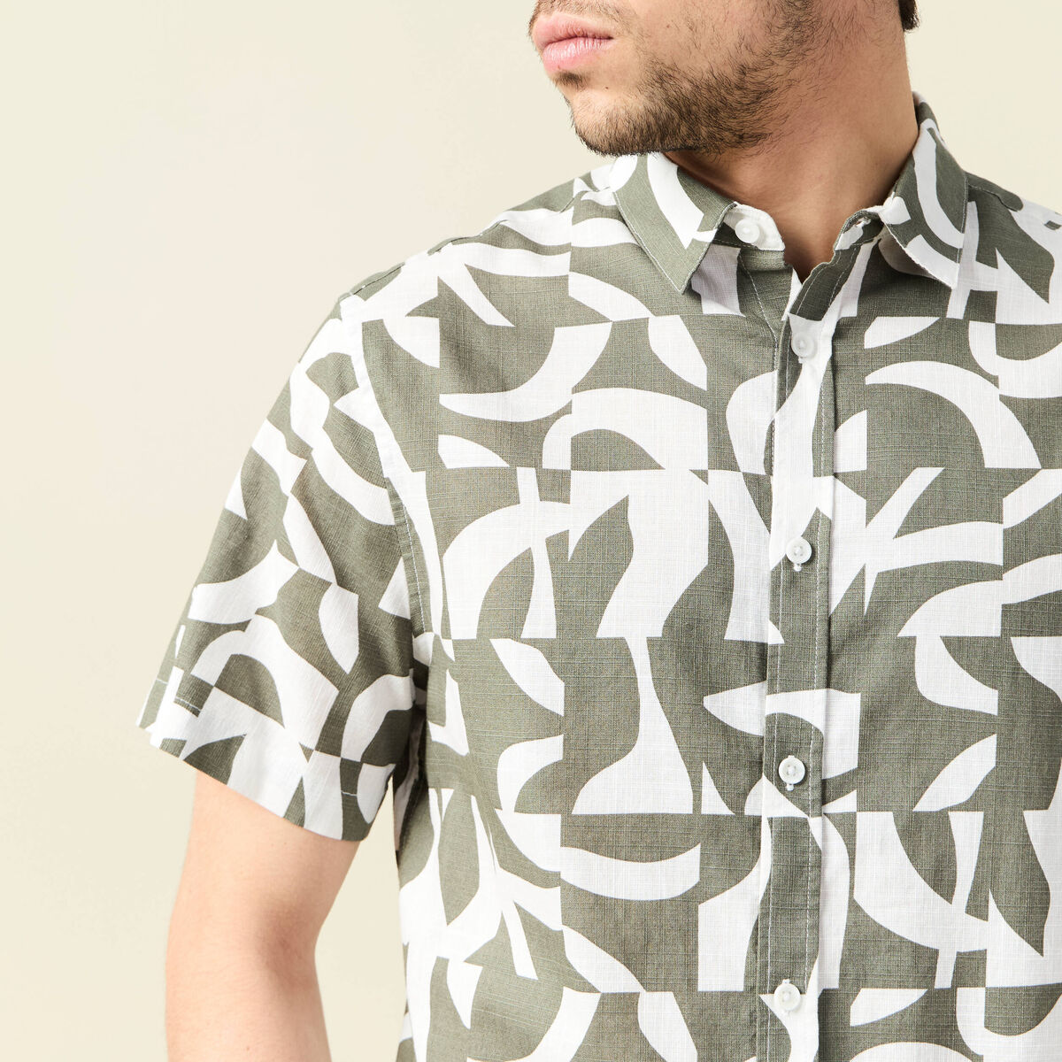 Chemise manches courtes vert kaki homme