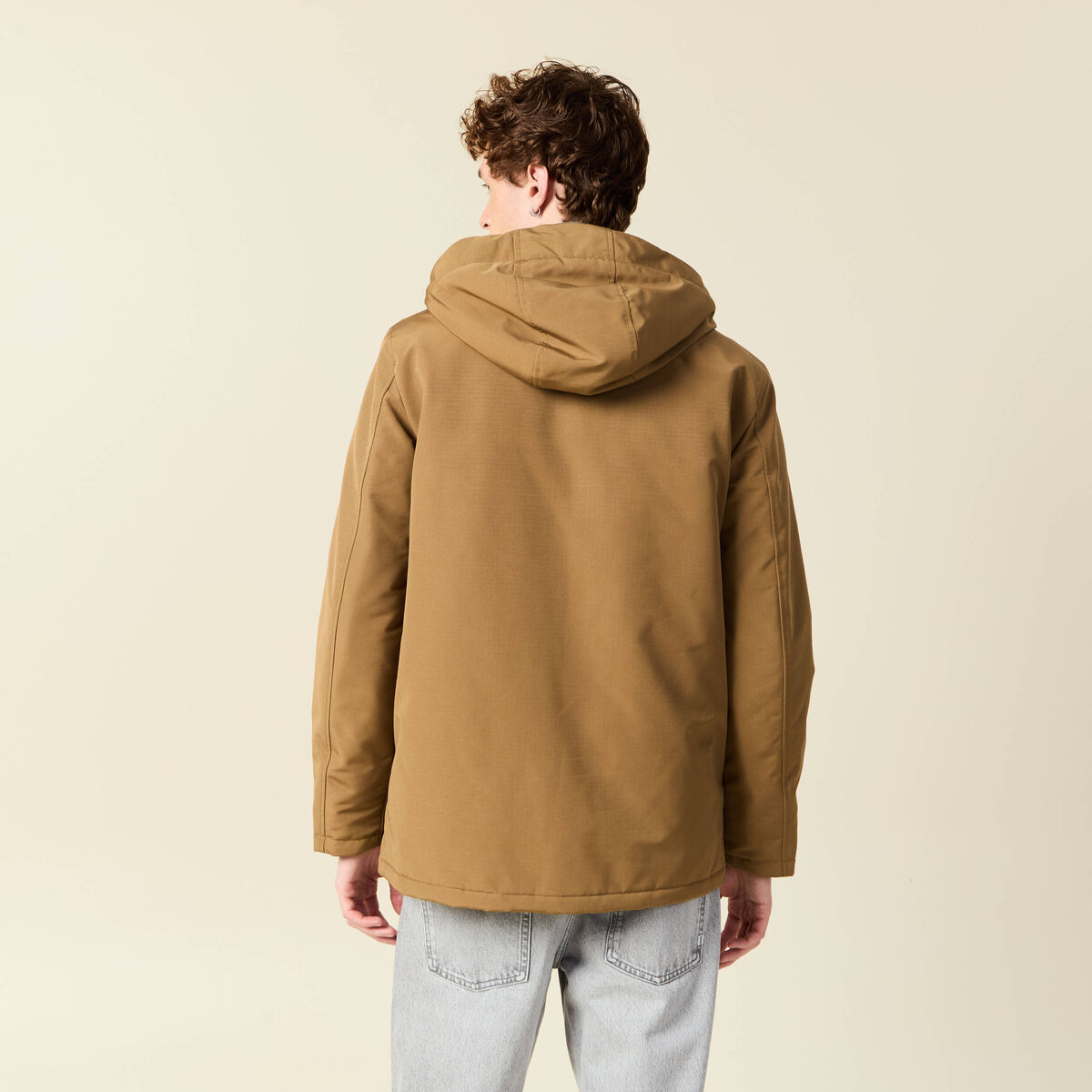 Parka droite mi-longue &agrave; capuche beige homme