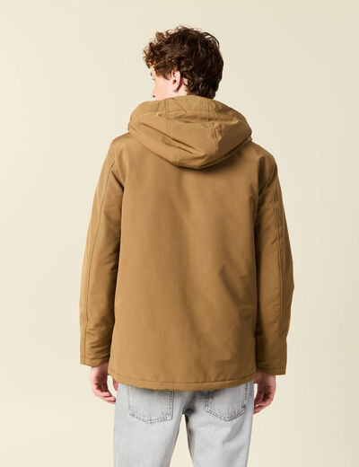Parka droite mi-longue &agrave; capuche beige homme