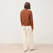 Pull droit col polo manches longues marron cognac femme